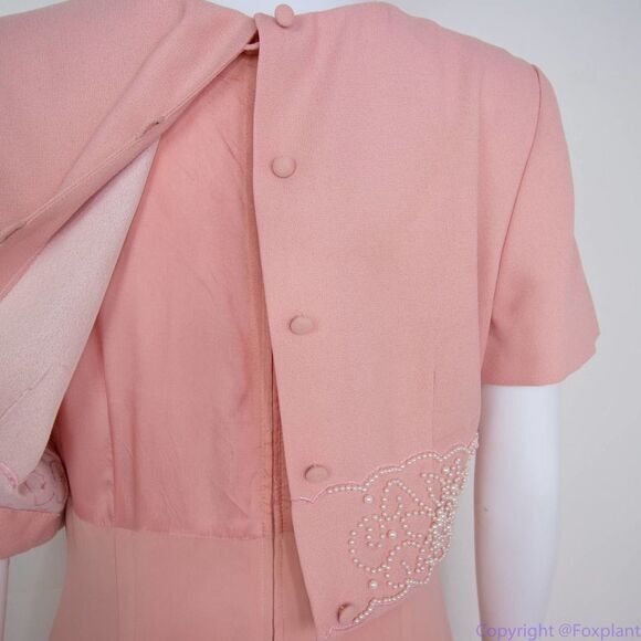 Maggy London vintage pink fake two-piece maxi dress with pearl floral, 6 - Picture 12 of 16